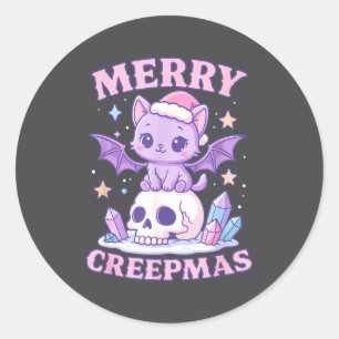 Sticker Rond Joyeux Creepmas Chat Pastel Goth Noël Crâne