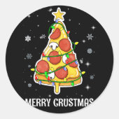 Sticker Rond Joyeux Crustmas Pizza Noël Arbre de Noël Cadeaux (Devant)