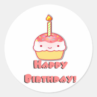 Sticker Rond Joyeux Cupcake d'anniversaire