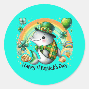 Sticker Rond Joyeux dauphin de la Saint Patrick