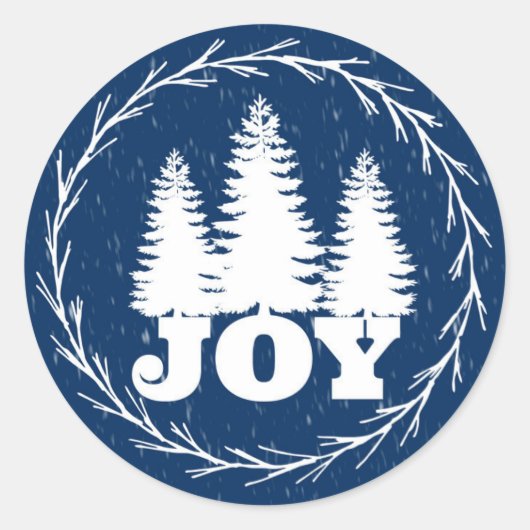 Sticker Rond Joyeux de Noël Bleu et Blanc Arbres de Noël (Devant)