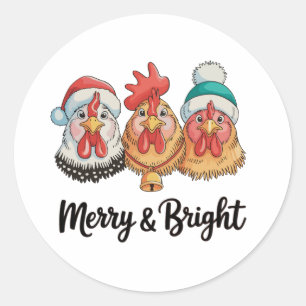 Sticker Rond Joyeux De Poulet Et Vacances À La Ferme De Noël