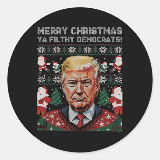Sticker Rond Joyeux Démocrates de Noël Fileux Ya Funny Noël (Devant)