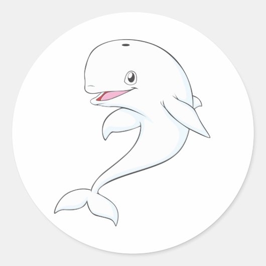 Sticker Rond Joyeux dessin de baleine de Beluga (Devant)