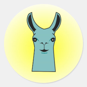 Sticker Rond Joyeux dessin Turquoise Llama