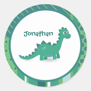 Sticker Rond Joyeux dinosaure vert nom personnalisé garçon d'