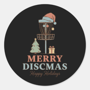 Sticker Rond Joyeux Discmas Joyeuses Fêtes Panier de Golf à Dis