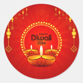 Sticker Rond Joyeux Diwali 20xx Ajouter année ou texte rouge ja (Devant)