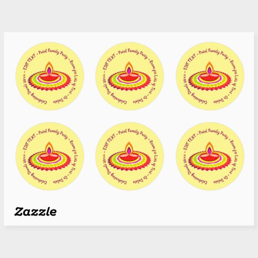 Sticker Rond Joyeux Diwali 20xx Ajouter Année Texte Jaune Plat  (Feuille)