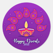 Sticker Rond Joyeux Diwali Ajouter Année 20xx Purple Jaune Roug (Devant)