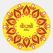 Sticker Rond Joyeux Diwali Ajouter année Jaune Rouge (Devant)