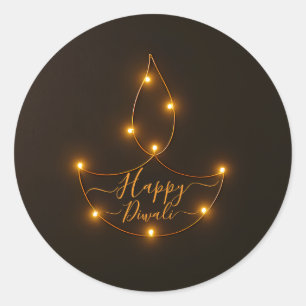 Sticker Rond Joyeux Diwali brillant Diya Light Art