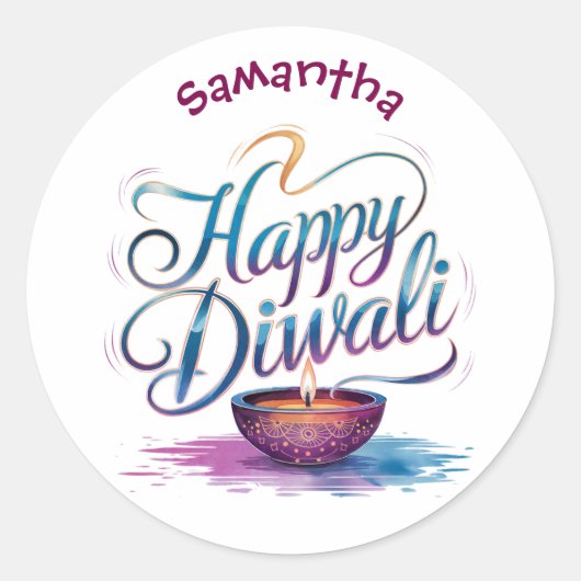Sticker Rond Joyeux Diwali personnalisable blanc (Devant)