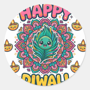 Sticker Rond Joyeux Diwali Rangoli Paon