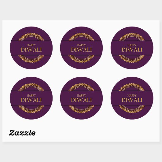 Sticker Rond Joyeux Diwali violet or élégant moderne (Feuille)