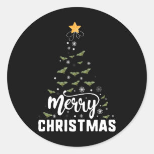 Sticker Rond Joyeux dragon à oreilles Arbre de Noël Famille Noë