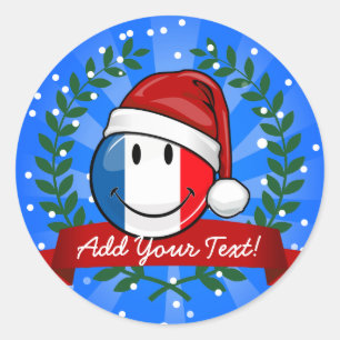 Sticker Rond Joyeux drapeau de la France style Noël