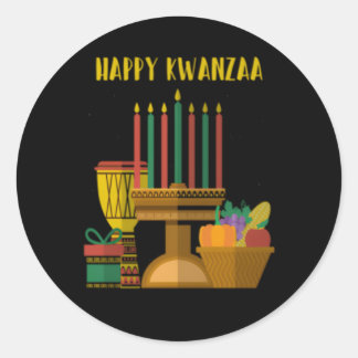 Sticker Rond Joyeux drapeau de l'unité de la carte Kwanzaa Afri