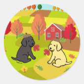 Sticker Rond Joyeux duo de l'automne Labrador Retriever (Devant)