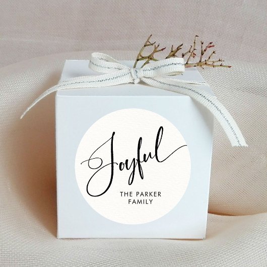 Sticker Rond Joyeux | Élégant Script Noir et Blanc Noël