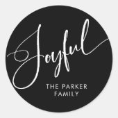 Sticker Rond Joyeux | Élégant Script Noir Noël (Devant)