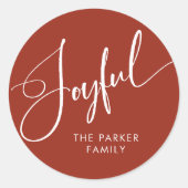 Sticker Rond Joyeux | Élégant Script Red Christmas (Devant)