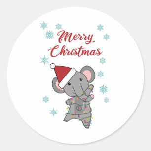 Sticker Rond Joyeux éléphant de Noël Neige Eléphants d'hiver