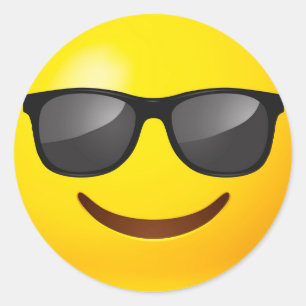 Sticker Rond Joyeux Emoji Jaune aux lunettes de soleil