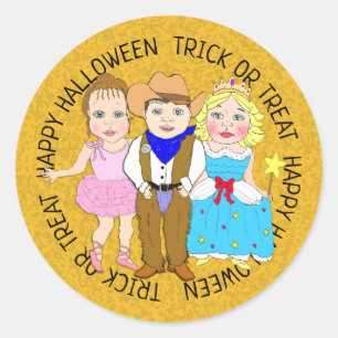 Sticker Rond Joyeux enfants d'Halloween en costumes