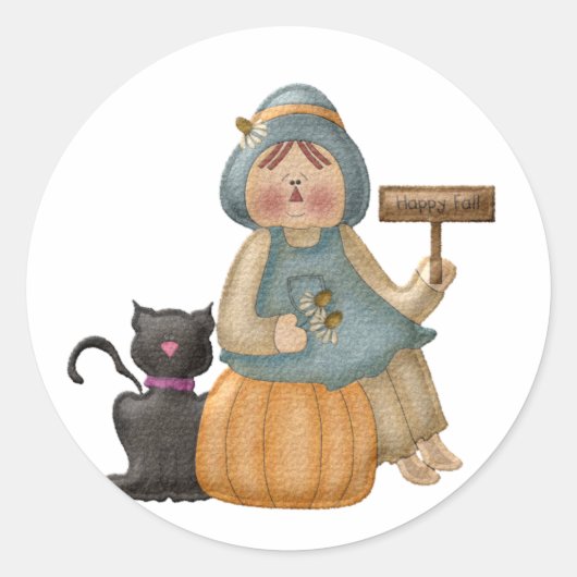 Sticker Rond Joyeux Épouvantail Automne (Devant)