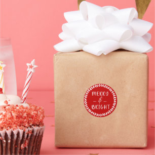 Sticker Rond Joyeux et Bright Red et White Holiday