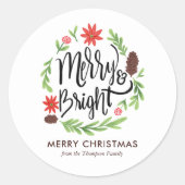 Sticker Rond "Joyeux et brillant" Festive Main peinte Wreath (Devant)