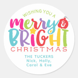 Sticker Rond Joyeux et brillant Noël coloré mignon cadeau cadea