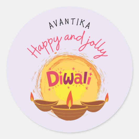 Sticker Rond Joyeux et joyeux Diwali personnalisable (Devant)