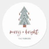 Sticker Rond Joyeux et lumineux | Arbre de Noël Boho (Devant)