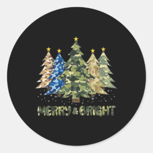 Sticker Rond Joyeux Et Lumineux Camo Arbre De Noël Joyeux Noël