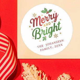 Sticker Rond Joyeux et lumineux Noël moderne rouge et vert