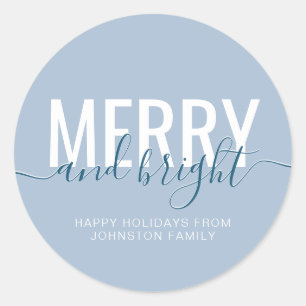 Sticker Rond Joyeux et lumineux Noël vacances bleu poussiéreux