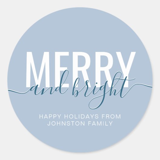 Sticker Rond Joyeux et lumineux Noël vacances bleu poussiéreux (Devant)