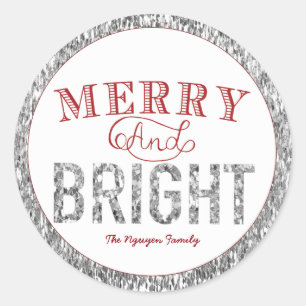 Sticker Rond Joyeux et lumineux, Parties scintillant d'argent e