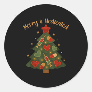 Sticker Rond Joyeux et médicamenté Sapin de Noël d'infirmière d