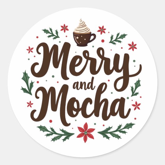 Sticker Rond Joyeux et Mocha Boire Noël Café Noël Noël Noël Noë (Devant)