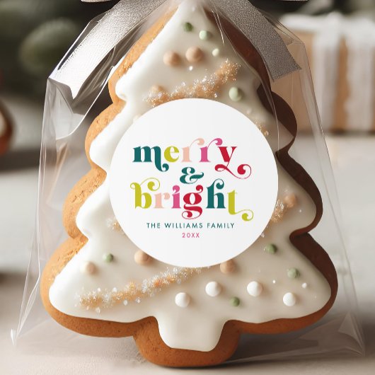 Sticker Rond Joyeux et Noël brillant et moderne multicolore