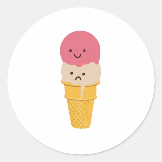 Sticker Rond Joyeux et triste cône de glace (Devant)