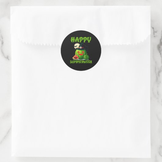 Sticker Rond Joyeux été pastèque Jack-O-Lantern (Sac)