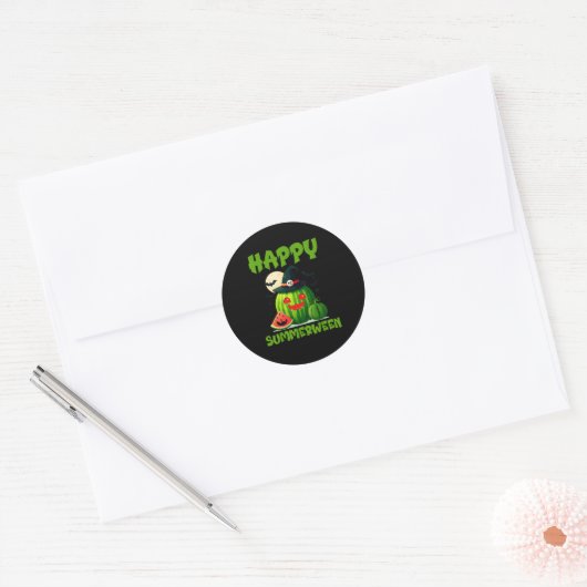 Sticker Rond Joyeux été pastèque Jack-O-Lantern (Enveloppe)