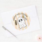Sticker Rond Joyeux Fantôme d'Halloween avec bonbon (Enveloppe)