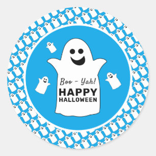Sticker Rond Joyeux Fantôme, fête d'Halloween bleue