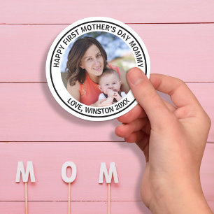 Sticker Rond Joyeux Fête des Mères Maman Photo et Texte personn