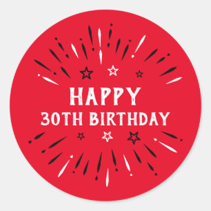 Sticker Rond Joyeux feu d'artifice du 30e anniversaire Rouge No